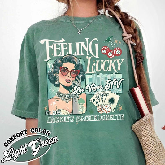 Custom Bachelorette Party Shirts Las Vegas,Bachelorette Gifts Las Vegas,Lucky In Love Bride,Feeling Lucky Girls Trip...