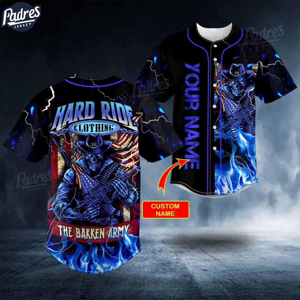 Custom Bakken Army Patriots Fighter Gun Archives Blue Skull Baseball Jersey - Padres Jersey Oasis: Elevate Your Baseball...