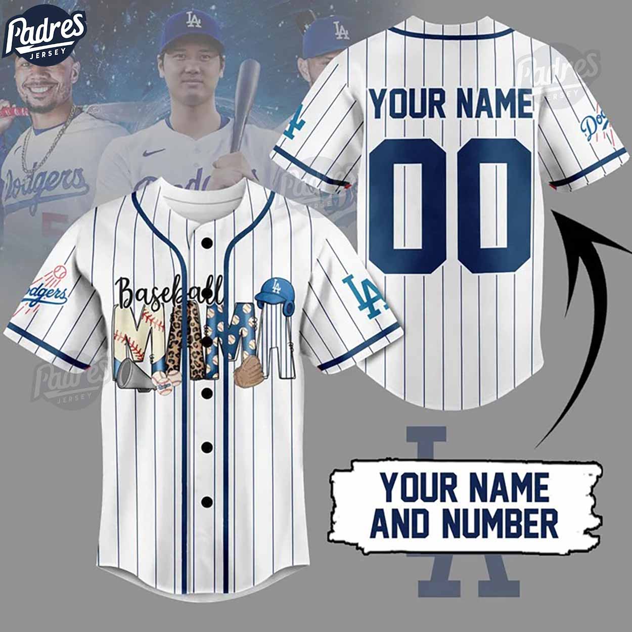 Custom Baseball Mama Los Angeles Dodger Baseball Jersey - Padres Jersey Oasis: Elevate Your Baseball Style Game... (Image 1)