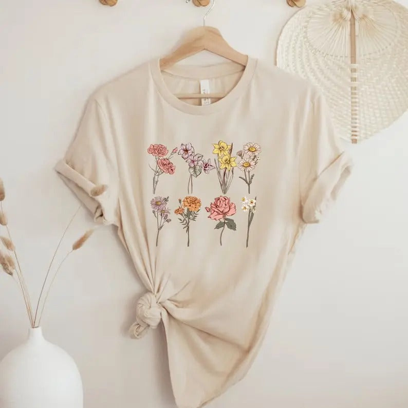 Custom Birth Month Birth Flower Shirt, Custom Mothers Day Gift, Custom Mom Tshirt, Mothers Day Shirt, Custom Flower...