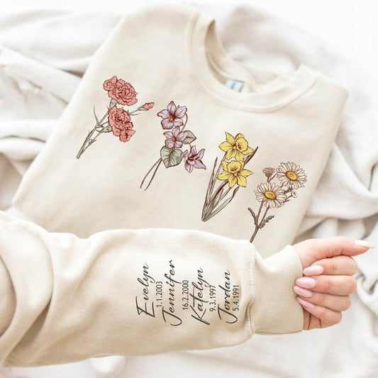 Custom Birth Month Birth Flower Sweatshirt, Gift for Grandmother, Mother's Day Gift, Custom Mom Shirt, Grandma Birth...