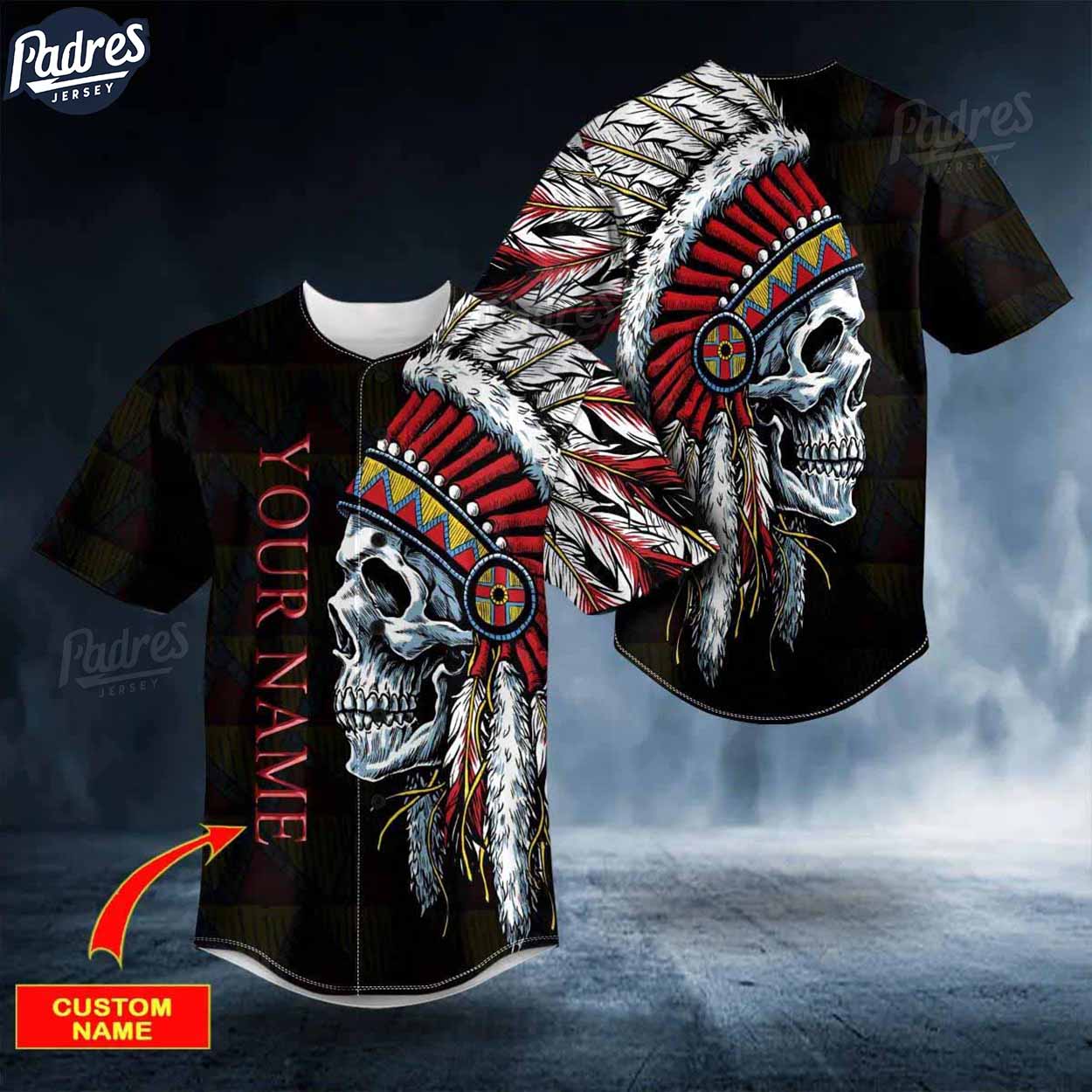Custom Black Native Skull Baseball Jersey - Padres Jersey Oasis: Elevate Your Baseball Style Game T-Shirts, Hoodie,...