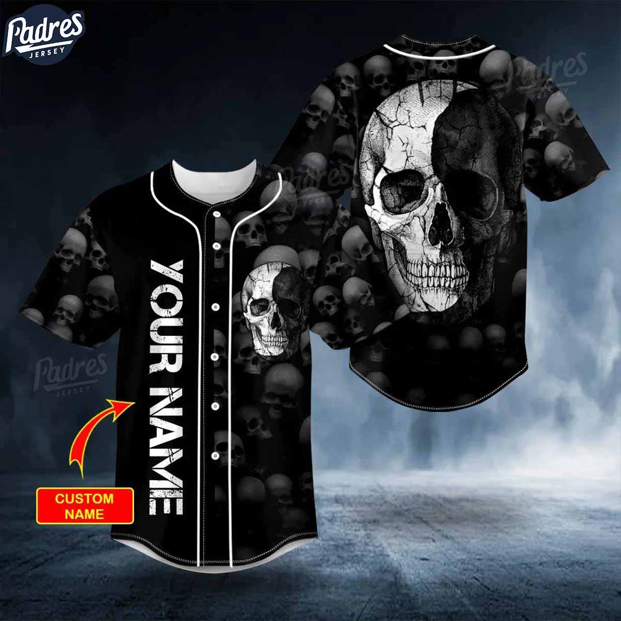 Custom Black White Crack Skull Baseball Jersey - Padres Jersey Oasis: Elevate Your Baseball Style Game T-Shirts, Hoodie,...