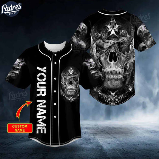 Custom Black White Dragon Fire Skull Baseball Jersey - Padres Jersey Oasis: Elevate Your Baseball Style Game T-Shirts,...