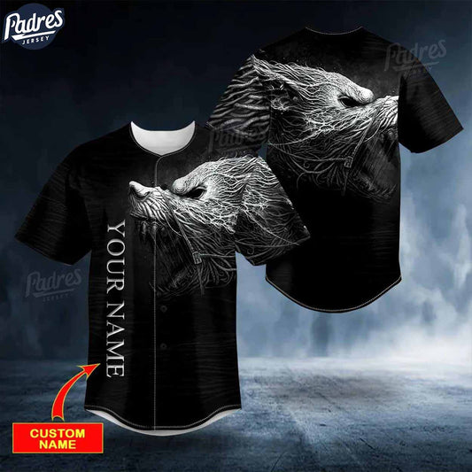 Custom Black White Werewolf Viking Baseball Jersey - Padres Jersey Oasis: Elevate Your Baseball Style Game T-Shirts,...
