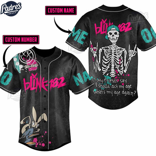 Custom Blink-182 Skeleton Baseball Jersey - Padres Jersey Oasis: Elevate Your Baseball Style Game T-Shirts,... (Image 1)