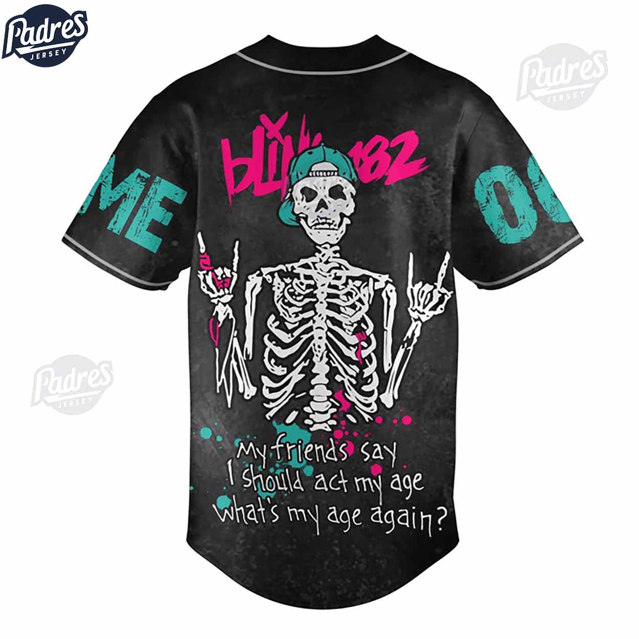 Custom Blink-182 Skeleton Baseball Jersey - Padres Jersey Oasis: Elevate Your Baseball Style Game T-Shirts,... (Image 2)