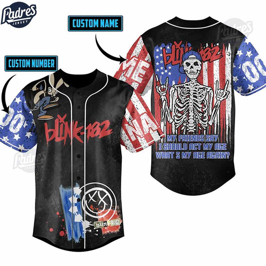 Custom Blink-182 Skeleton My Friends Say I Should Act My Age What’s My Age Again Baseball Jersey - Padres... (Image 1)