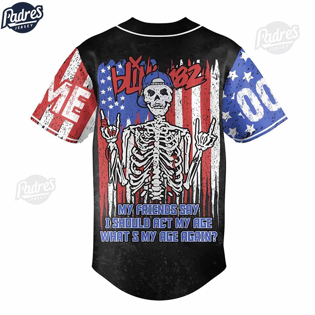 Custom Blink-182 Skeleton My Friends Say I Should Act My Age What’s My Age Again Baseball Jersey - Padres... (Image 3)