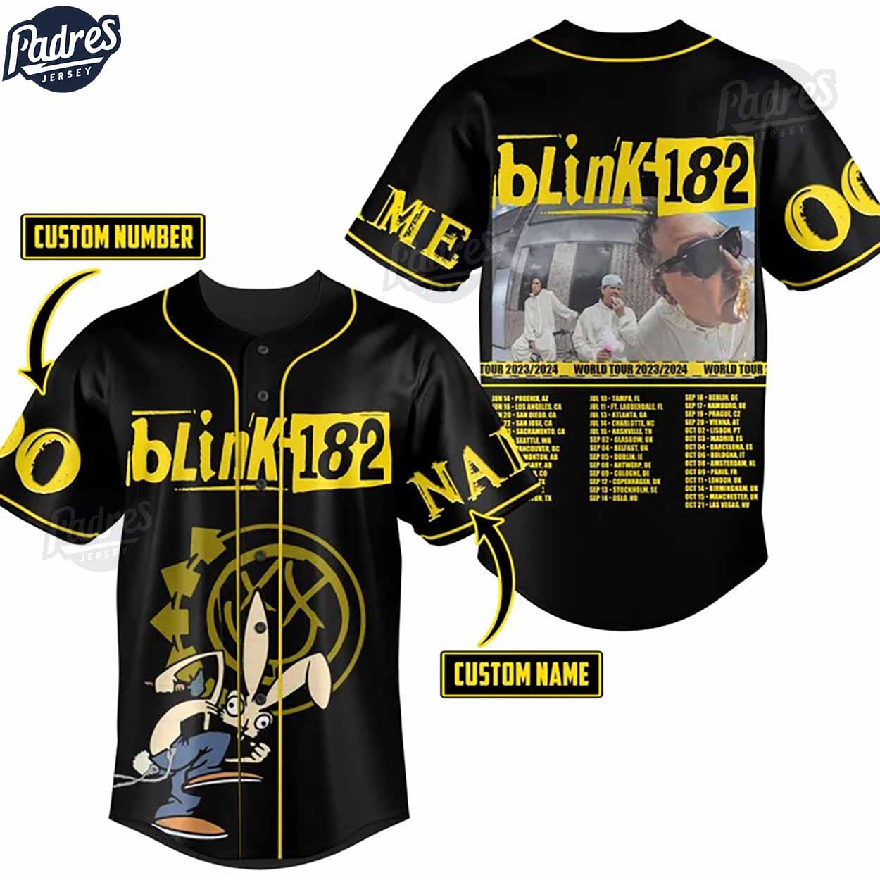 Custom Blink-182 World Tour 2024 Baseball Jersey - Padres Jersey Oasis: Elevate Your Baseball Style Game... (Image 1)