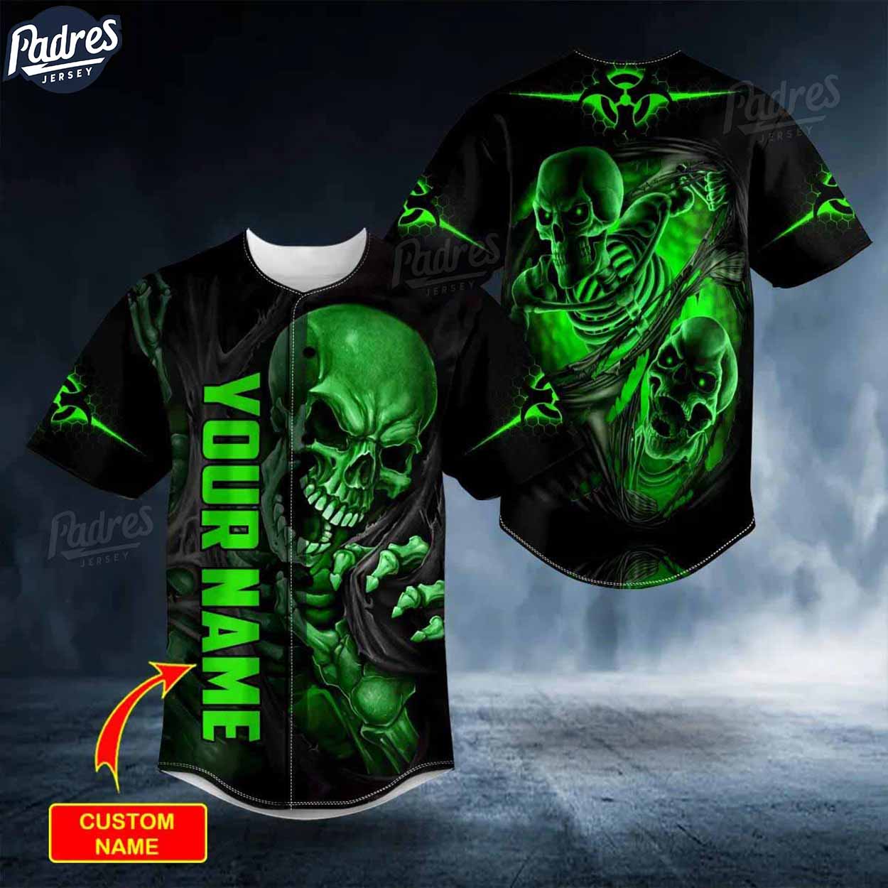 Custom Blood Drip Skeleton Green Skull Baseball Jersey - Padres Jersey Oasis: Elevate Your Baseball Style Game T-Shirts,...