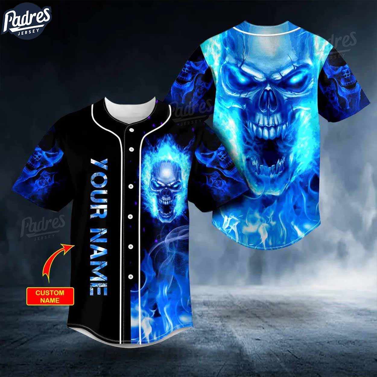 Custom Blue Flaming Skull Base Jersey Style 3D - Padres Jersey Oasis: Elevate Your Baseball Style Game T-Shirts, Hoodie,...