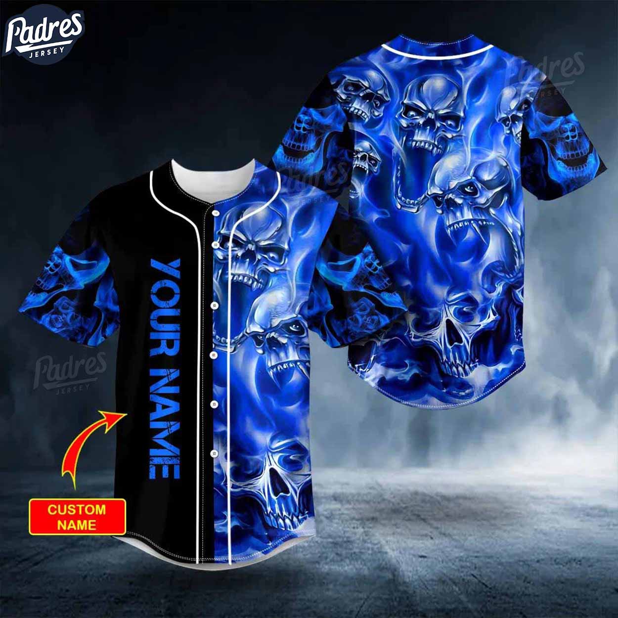 Custom Blue Soul Eater Ghost Skull Baseball Jersey - Padres Jersey Oasis: Elevate Your Baseball Style Game T-Shirts,...