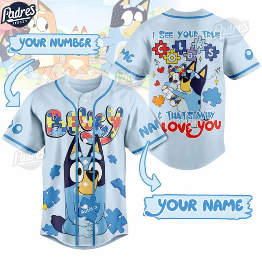 Custom Bluey Autism Baseball Jersey For Kid - Padres Jersey Oasis: Elevate Your Baseball Style Game T-Shirts,... (Image 1)
