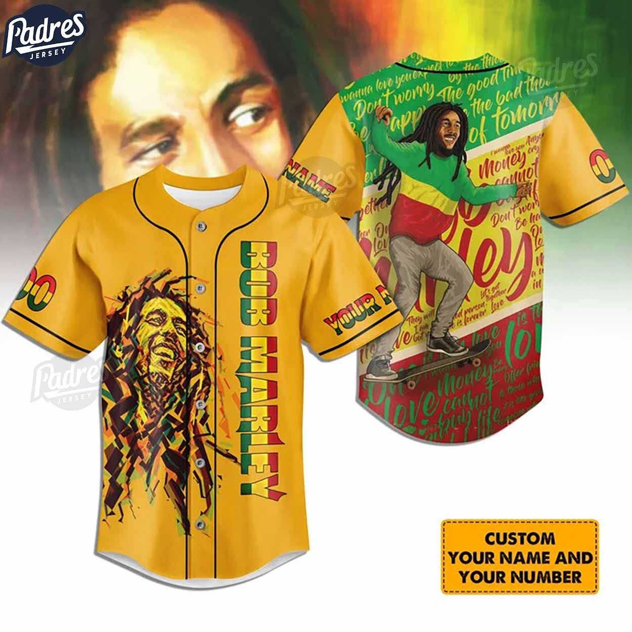 Custom Bob Marley Baseball Jersey - Padres Jersey Oasis: Elevate Your Baseball Style Game T-Shirts, Hoodie,... (Image 1)