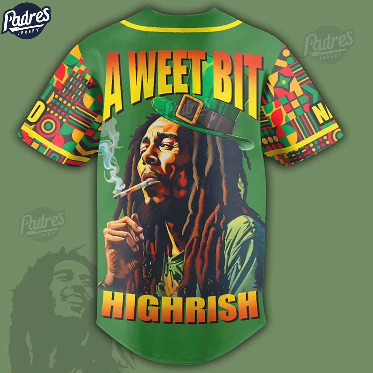 Custom Bob Marley St Patrick's Day Baseball Jersey - Padres Jersey Oasis: Elevate Your Baseball Style Game... (Image 2)