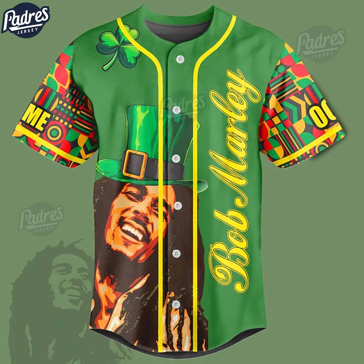 Custom Bob Marley St Patrick's Day Baseball Jersey - Padres Jersey Oasis: Elevate Your Baseball Style Game... (Image 3)