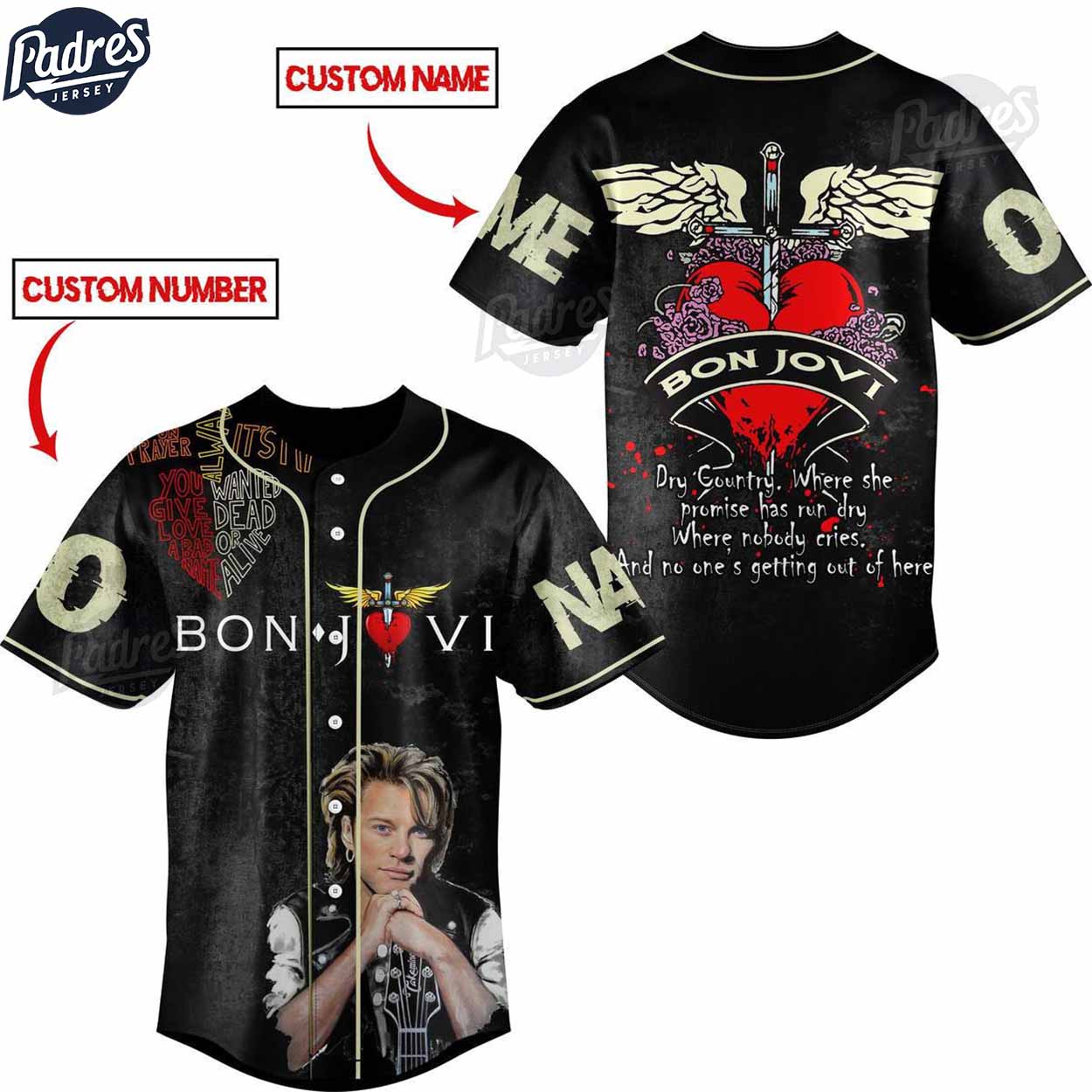 Custom Bon Jovi Dry County Baseball Jersey - Padres Jersey Oasis: Elevate Your Baseball Style Game T-Shirts,... (Image 1)