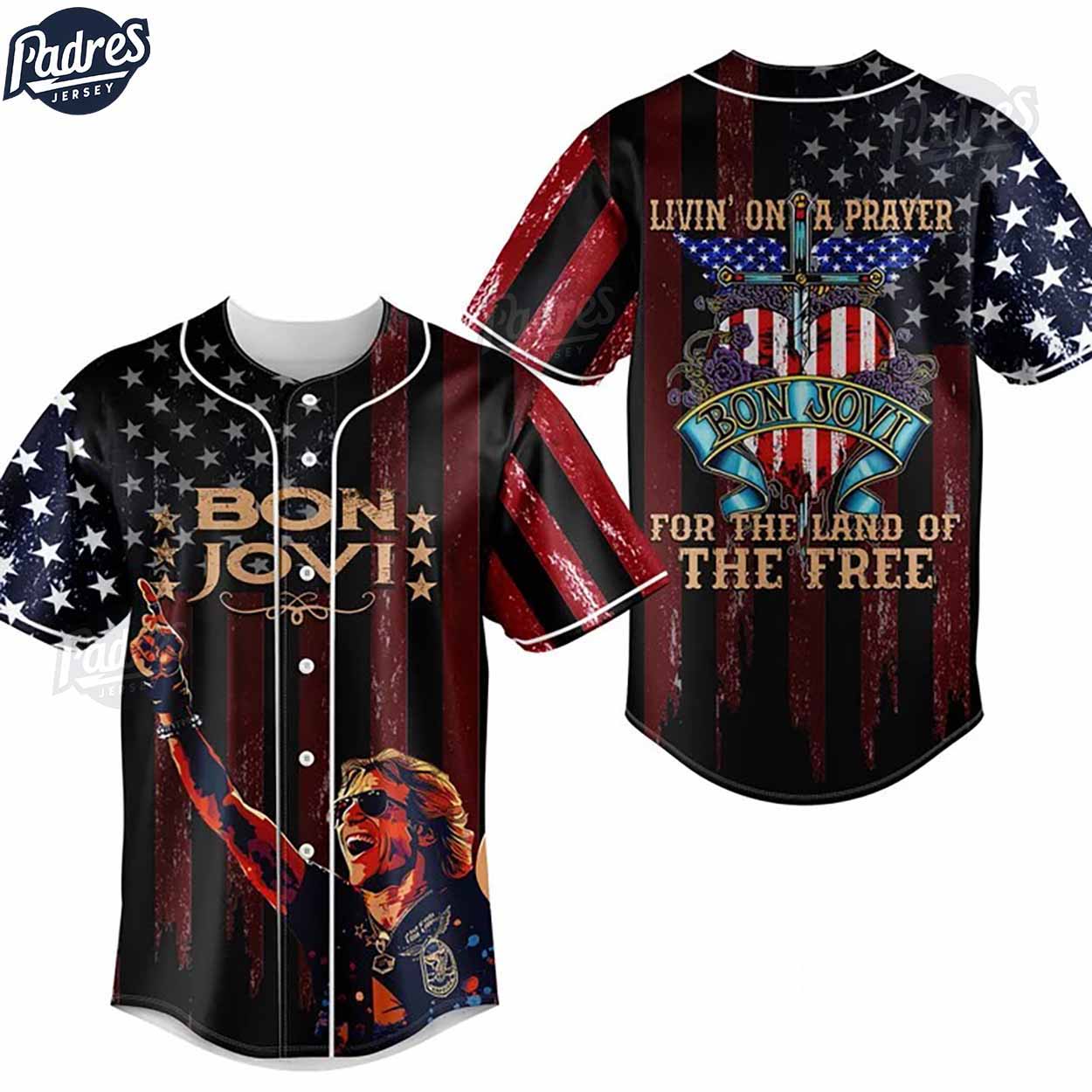 Custom Bon Jovi Livin On A Prayer USA Baseball Jersey Style - Padres Jersey Oasis: Elevate Your Baseball Style... (Image 1)