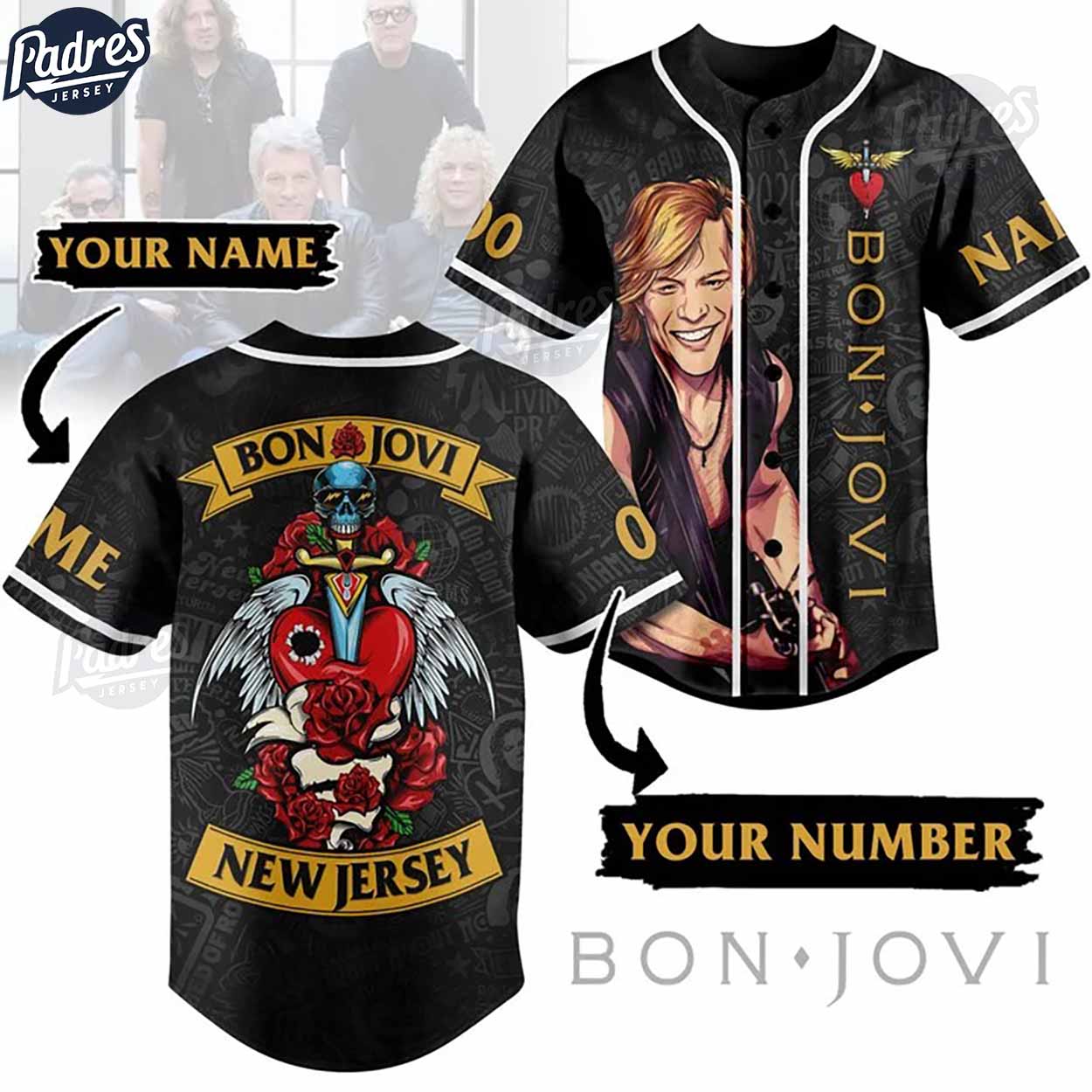 Custom Bon Jovi New Jersey Baseball Jersey Style - Padres Jersey Oasis: Elevate Your Baseball Style Game... (Image 1)