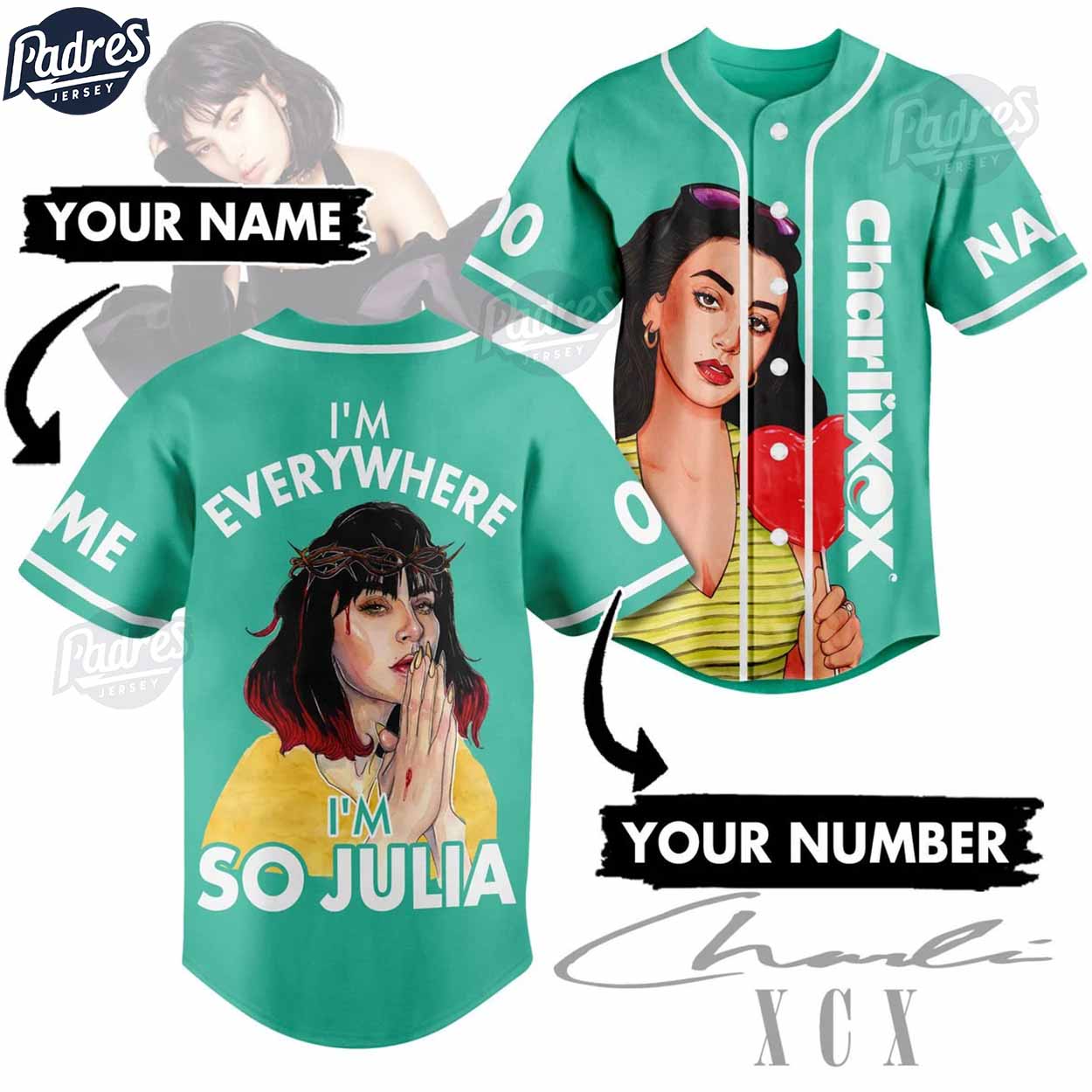 Custom Charli XCX Baseball Jersey Style - Padres Jersey Oasis: Elevate Your Baseball Style Game T-Shirts,... (Image 1)