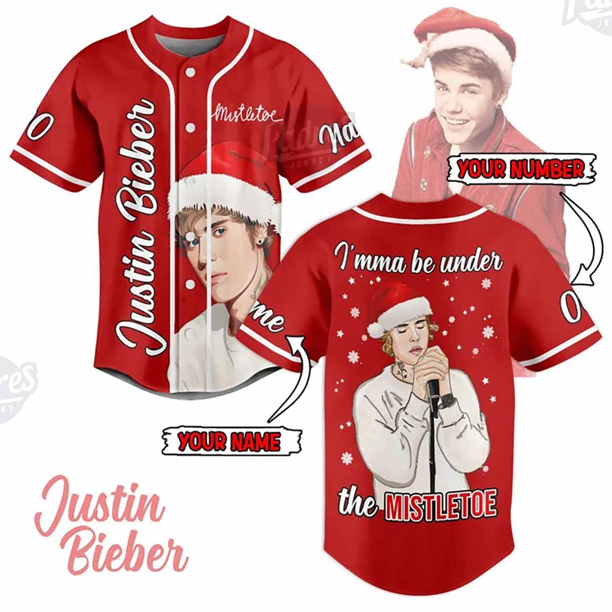 Custom Christmas Justin Bieber Baseball Jersey - Padres Jersey Oasis: Elevate Your Baseball Style Game... (Image 1)