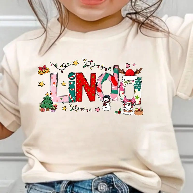 Custom Christmas Kids Shirt, Girly Christmas Shirt,Funny Christmas Shirt, Gift for Mom, Custom Christmas Name Shirt...
