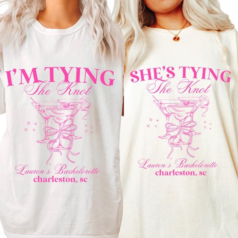 Custom Coquette Bow Bachelorette Shirts, She's Tying the Knot Bachelorette Party Shirts, Bow Bachelorette Cocktail Club,...
