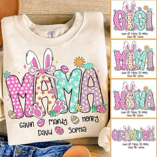 Custom Coquette Easter Mama Bundle Shirt, Easter Nana Mimi Gigi Shirt, Easter Day, Easter Bunny Shirt, Gift For Grandma...