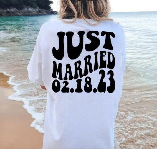 Custom Date Just Married tshirt, Retro font Comfort Colors Tshirt, Just Married Shirt, Custom Mr and Mrs Shirt, Honeymoon...