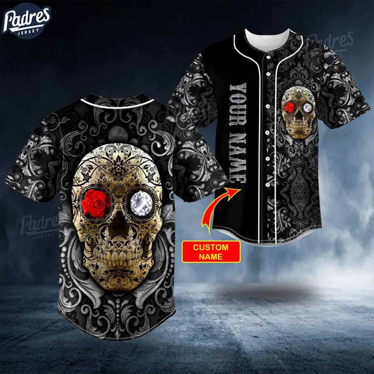 Custom Day Of The Dead Rose And Diamond Skull Baseball Jersey - Padres Jersey Oasis: Elevate Your Baseball Style Game...