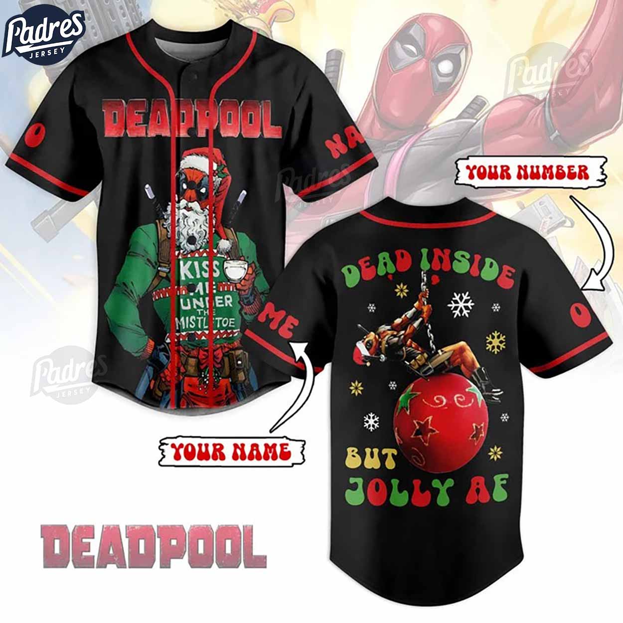 Custom Deadpool Dead Inside But Jolly AF Baseball Jersey - Padres Jersey Oasis: Elevate Your Baseball Style... (Image 1)