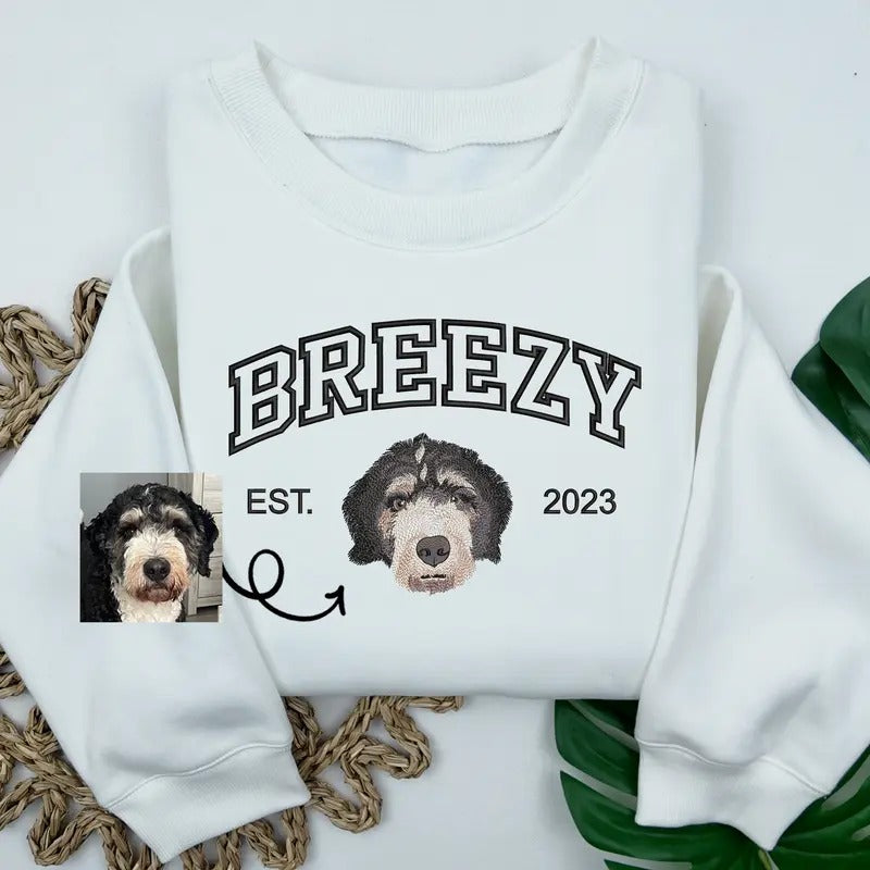 Custom Dog Embroidered Sweatshirt with Name, Personalized Dog Face Sweatshirt
