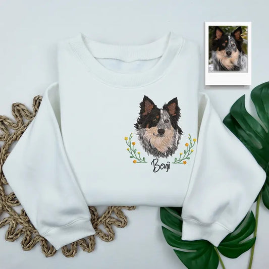 Custom Dog Face Embroidered Sweatshirt, Custom Embroidered Pet Sweatshirt, Pet Memorial Gifts, Personalized Gift For Mom,...