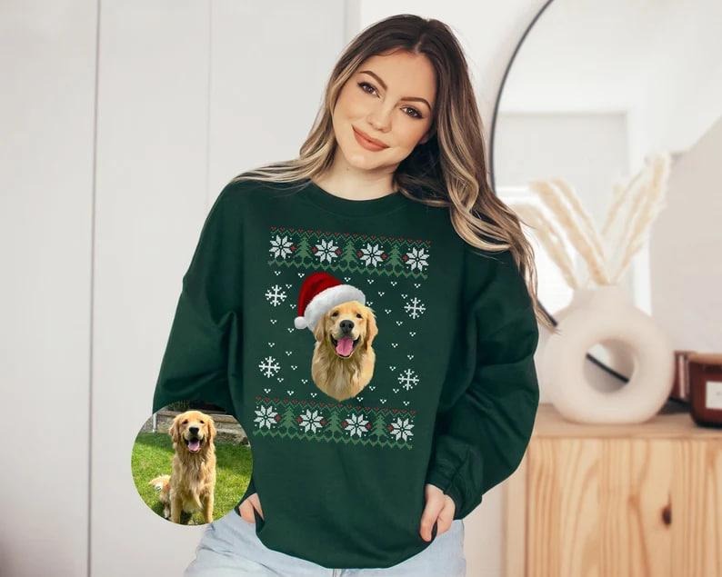Custom Dog Sweatshirt, Custom Pet Christmas Ugly Sweater, Custom Dog Christmas Sweater, Dog, Mom Sweater, Ugly Christmas...