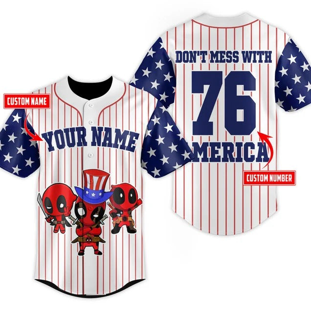 Custom Don't Mess With America Deadpool Baseball Jersey - Padres Jersey Oasis: Elevate Your Baseball Style Game... (Image 1)