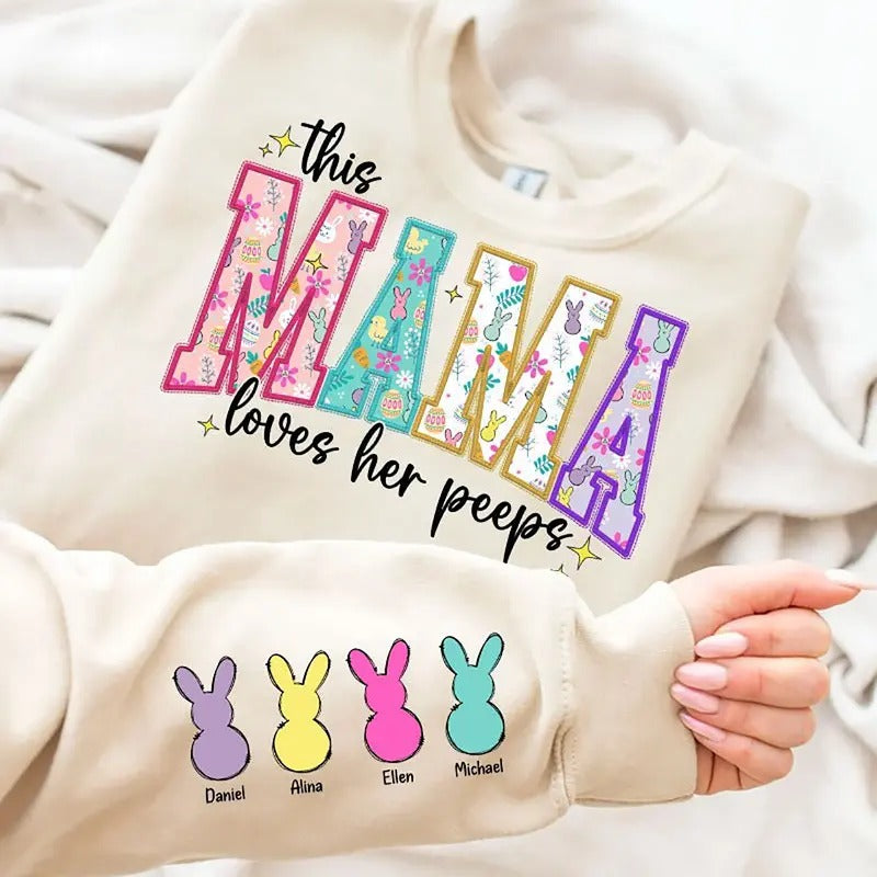 Custom Easter This MAMA Loves Her Peeps Sweatshirt, Hoodie, T-shirt, Easter Shirt, Cute Easter Gifts, Peeps Shirt