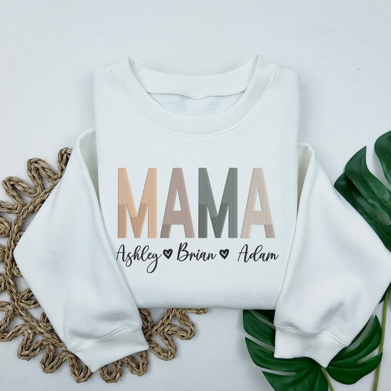 Custom Embroidered Mama Sweatshirt with Kids Name Gift for Mom, Mama Embroidered Sweatshirt, Mother's Day Gift, Custom...