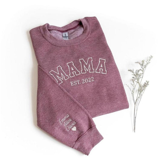 Custom Embroidered Mama Sweatshirt, Personalized Mom Sweatshirt With Names on Sleeve, Gift For Mom, Mothers day gift,...