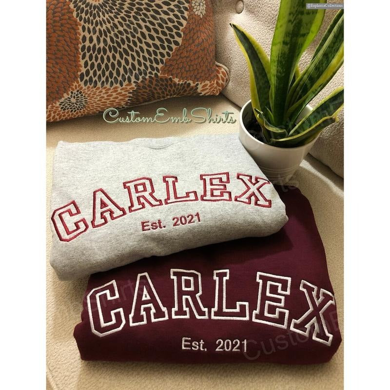 Custom Embroidered Name Sweater, Hoodie - Dad Mom Family Sweatshirt - Personalized Embroidery - Varsity Text - College...