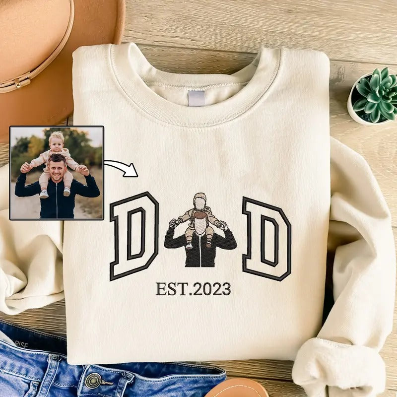 Custom Embroidered Portrait From Photo Sweatshirt, Custom Father's Day Portrait, Couples - Family Portrait Crewneck...