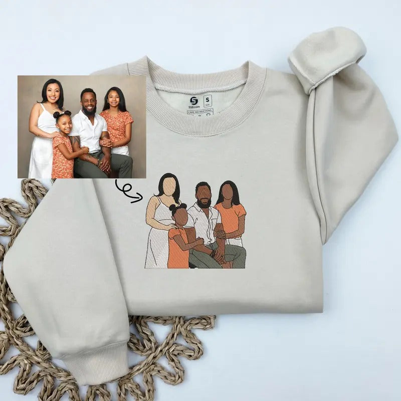 Custom Embroidered Portrait Sweatshirt, Custom Embroidered Photo On Sweatshirt, Mothers Day Gift, Fathers Day Gift,...
