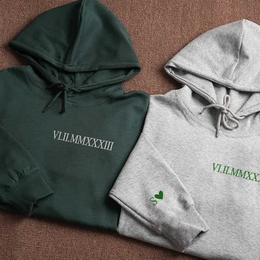 Custom Embroidered Roman Numeral Hoodie - Anniversary gifts - Couples Gifts - Personalized Date and Initial Hoodie -...