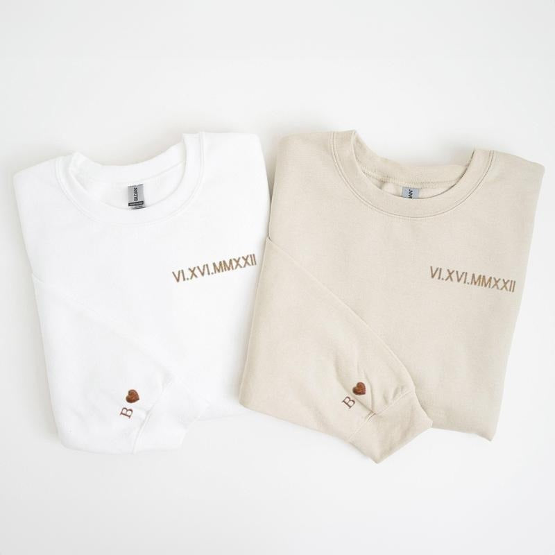 Custom Embroidered Roman Numeral Sweatshirt, Anniversary Gift for Him, 1 Year Anniversary Gift for Girlfriend, 2 Year...
