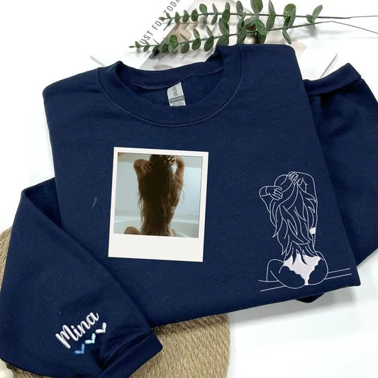 Custom Embroidered Spicy Portrait Sweatshirt Using Your Photo, Personalized Outline Portrait Sweatshirt For Boyfriend...