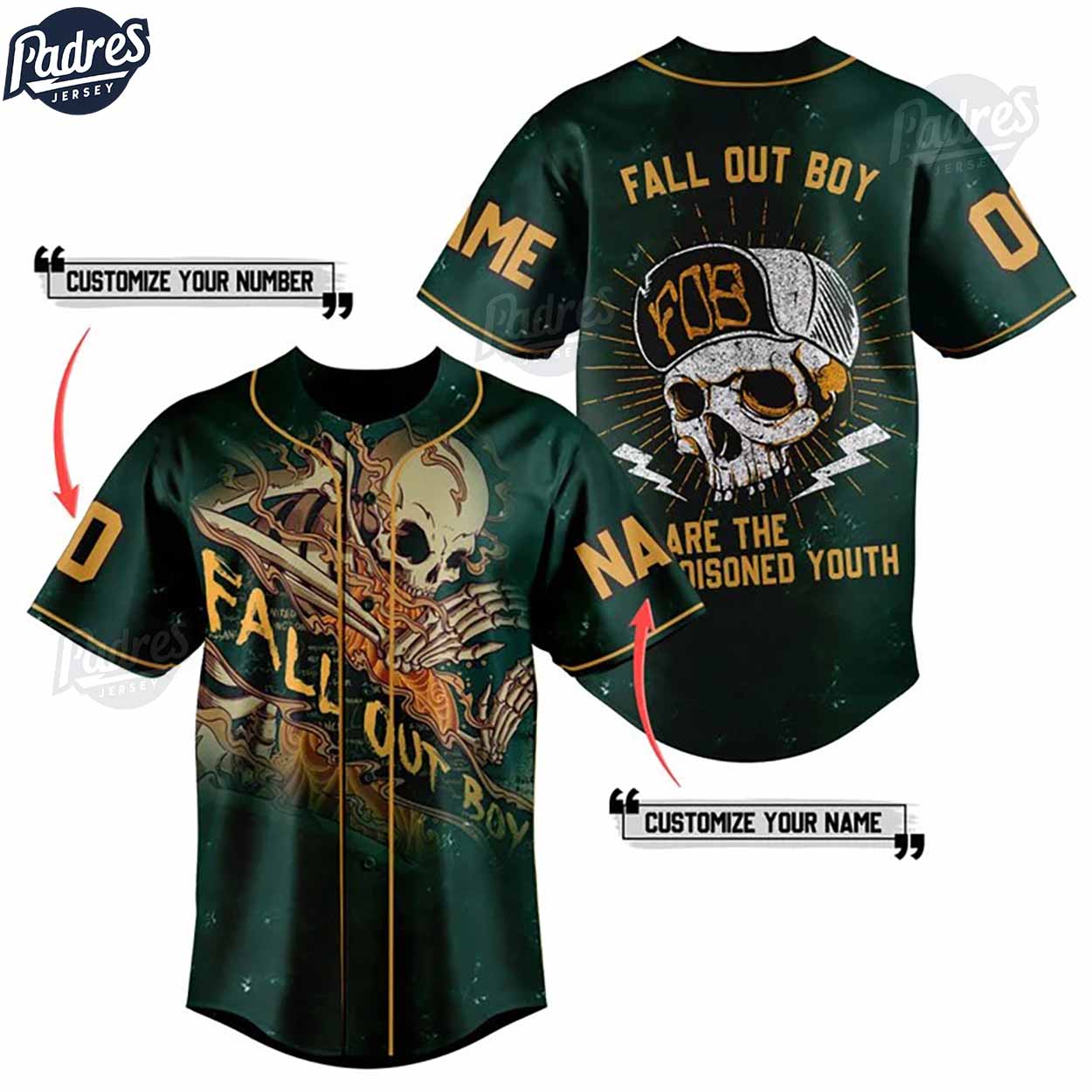 Custom Fall Out Boy We Are The Poisoned Youth Baseball Jersey - Padres Jersey Oasis: Elevate Your Baseball... (Image 1)