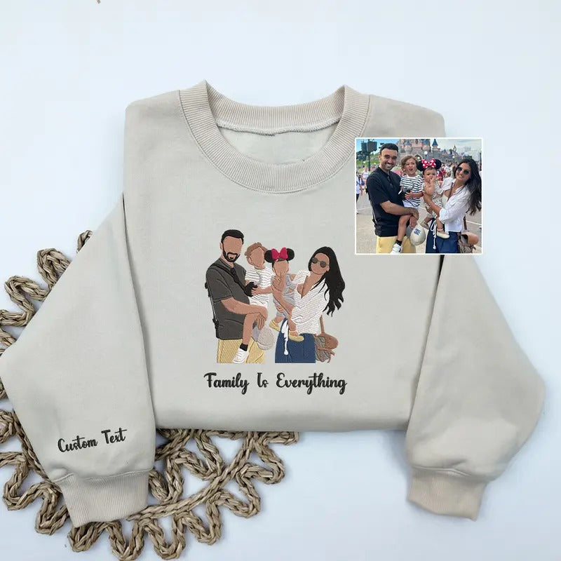 Custom Family Portrait Embroidered Sweatshirt, Personalized Portrait Sweatshirt