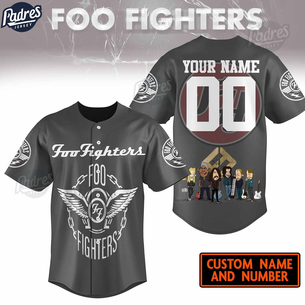 Custom Foo Fighter Grey Baseball Jersey Style - Padres Jersey Oasis: Elevate Your Baseball Style Game T-Shirts,... (Image 1)