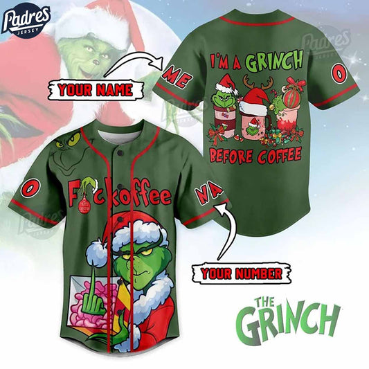 Custom Fuckoffe I’m A Grinch Before Coffee Baseball Jersey - Padres Jersey Oasis: Elevate Your Baseball Style... (Image 1)