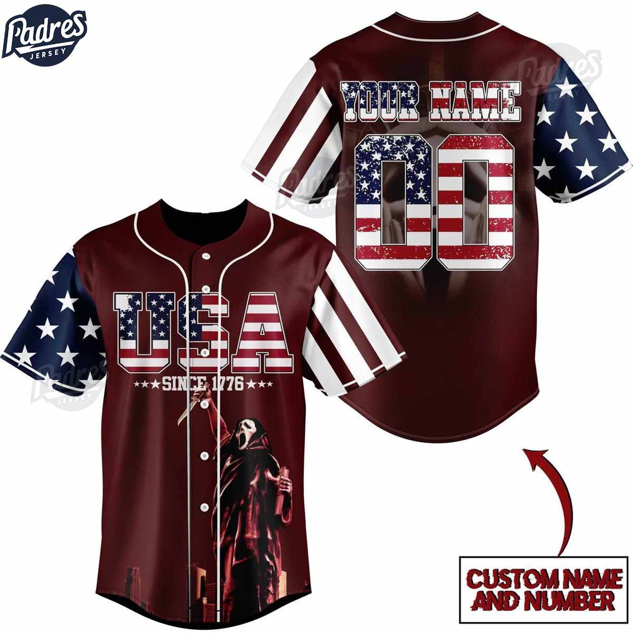 Custom Ghostface Scream USA Since 1776 Baseball Jersey - Padres Jersey Oasis: Elevate Your Baseball Style Game... (Image 1)